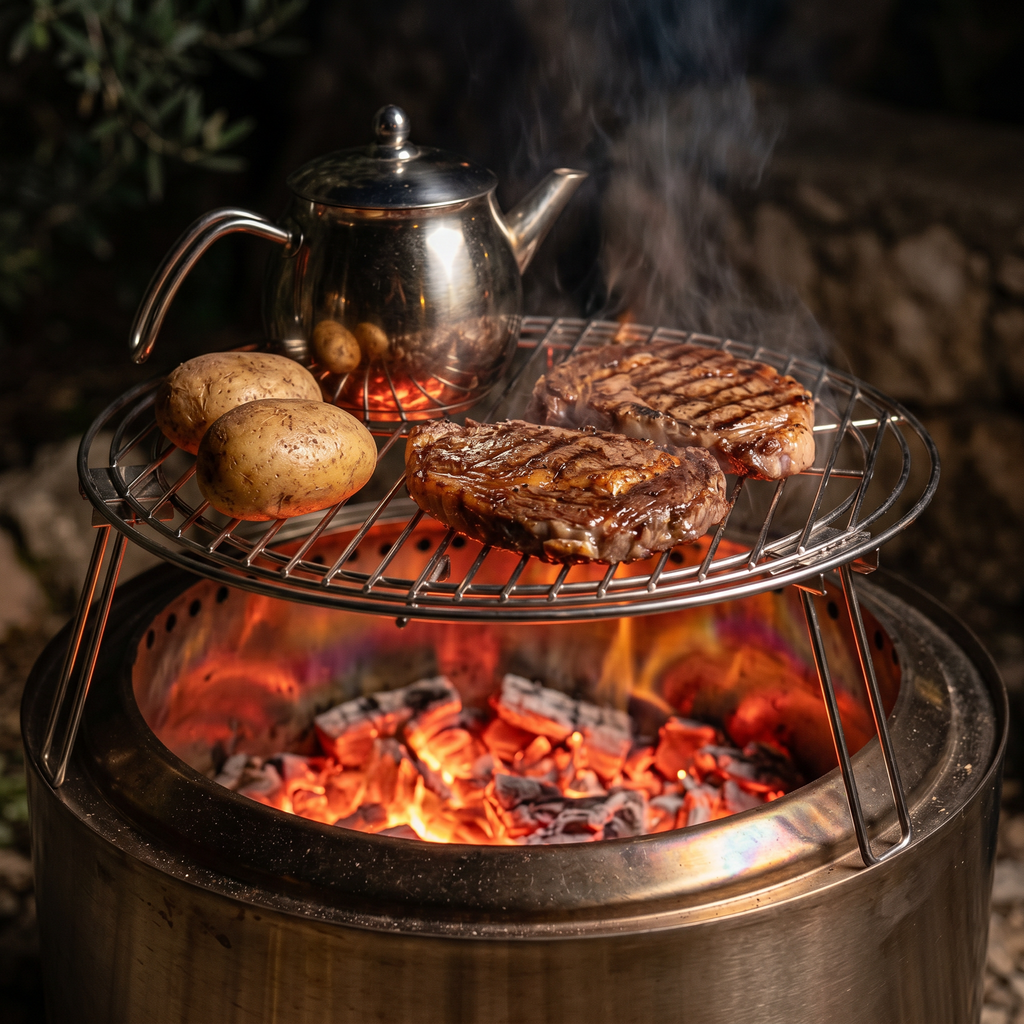 Grill & Pot Stand for Fire Pit Grilling & Boiling